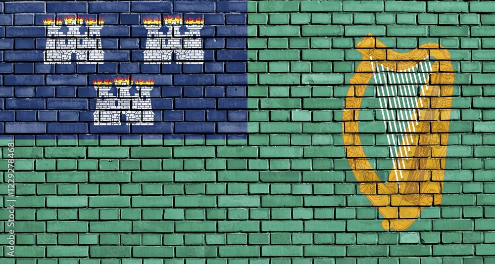Obraz na plátně Flag of Dublin painted on brick wall