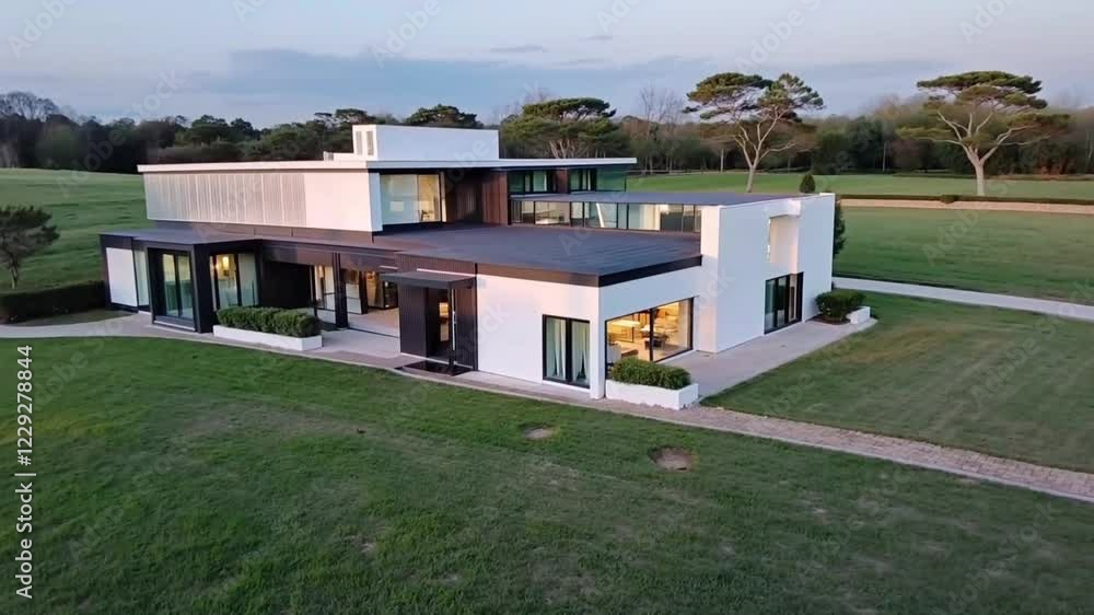 a modern, two-story house with a minimalist architectural design. a modern, two-story house with a minimalist architectural design.