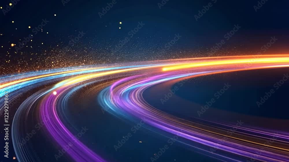 Vibrant light trails swirl through a dark background, creating a mesmerizing effect perfect for visual projects and artistic displays.
