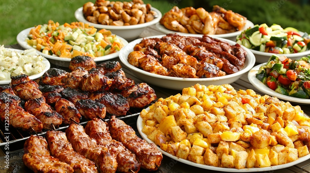 Delicious Grilled Food Spread for Family Gathering in Summer Backyard Celebration Delicious Grilled Food Spread for Family Gathering in Summer Backyard Celebration