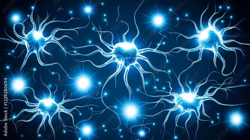 Fototapeta premium Glowing Abstract Network with Nodes and Lines Connected, Vector, Blue Palette Illustration