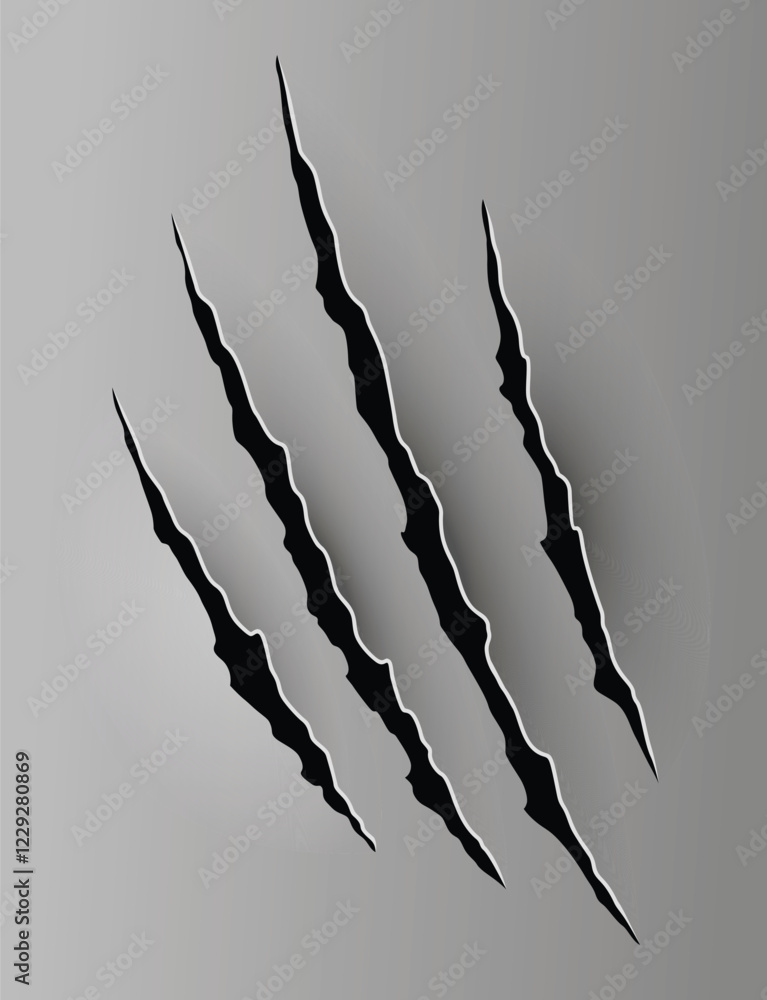 Bear or tiger claw mark. Scratches and torn traces of vector animal paw slashes. Hole in sheet of paper with torn edges. Vector illustration