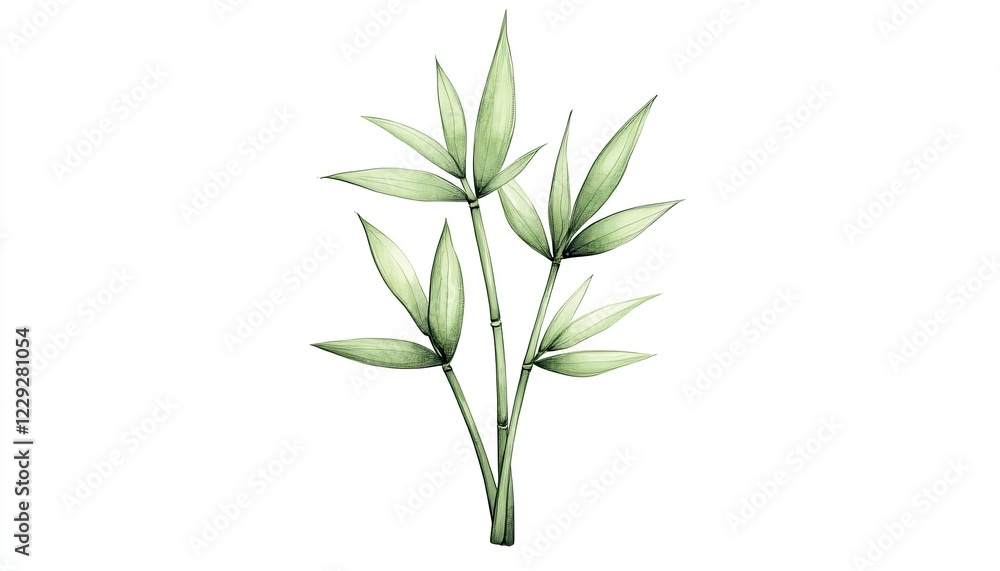 Lush green bamboo plant with slender leaves, showcasing natural beauty against a clean white background Lush green bamboo plant with slender leaves, showcasing natural beauty against a clean white background