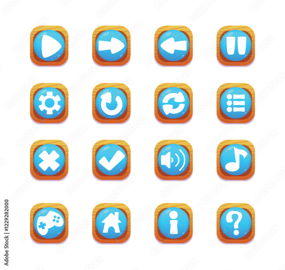 Game UI icons. Mobile application or game interface elements. Cartoon colorful design. Stickers or labels for user interface Game UI icons. Mobile application or game interface elements. Cartoon colorful design. Stickers or labels for user interface