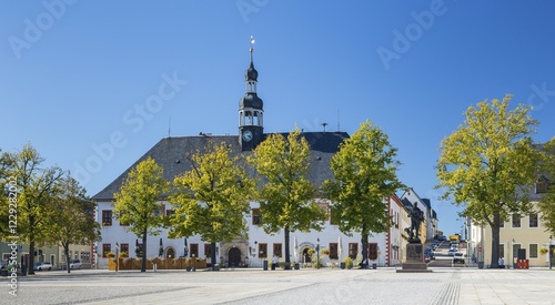 Photos Market place with Duke Heinrich monument and town hall in Marienberg, Ore Mounta