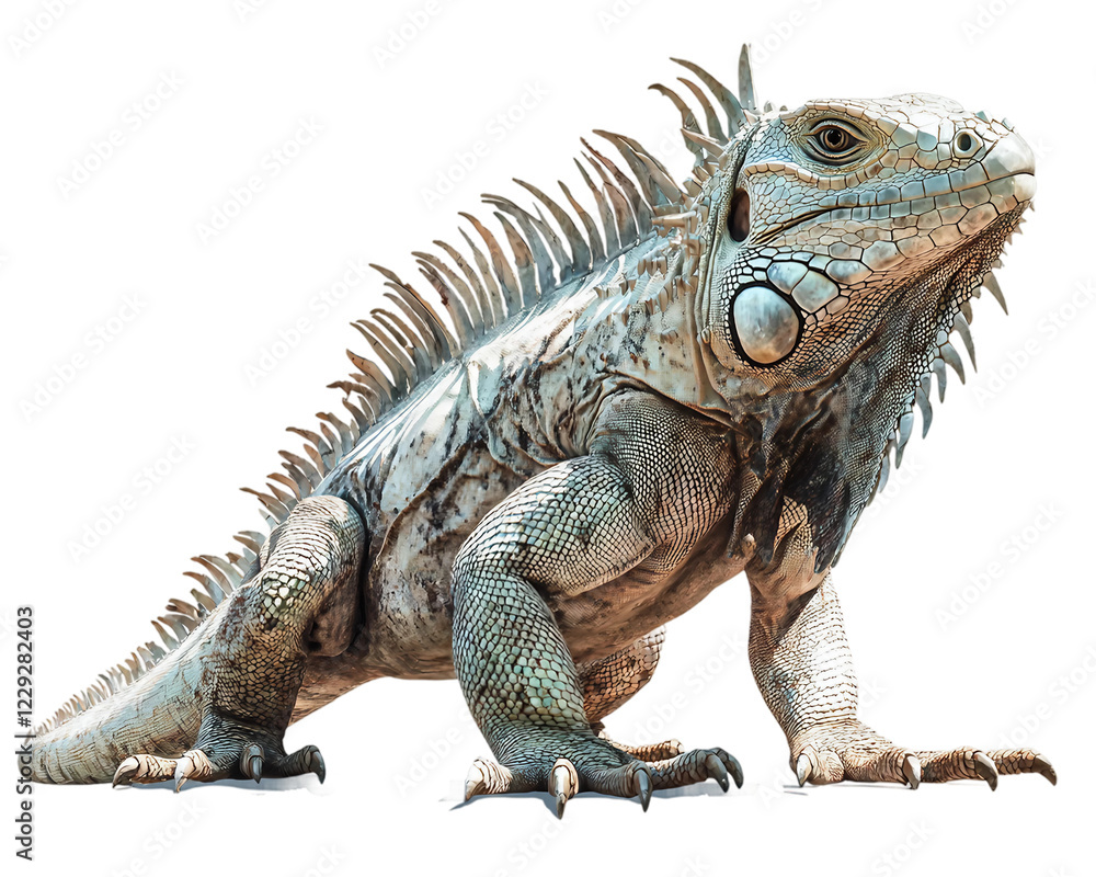 Lizard with long, white, spiky hair is standing on transparent background Lizard with long, white, spiky hair is standing on transparent background