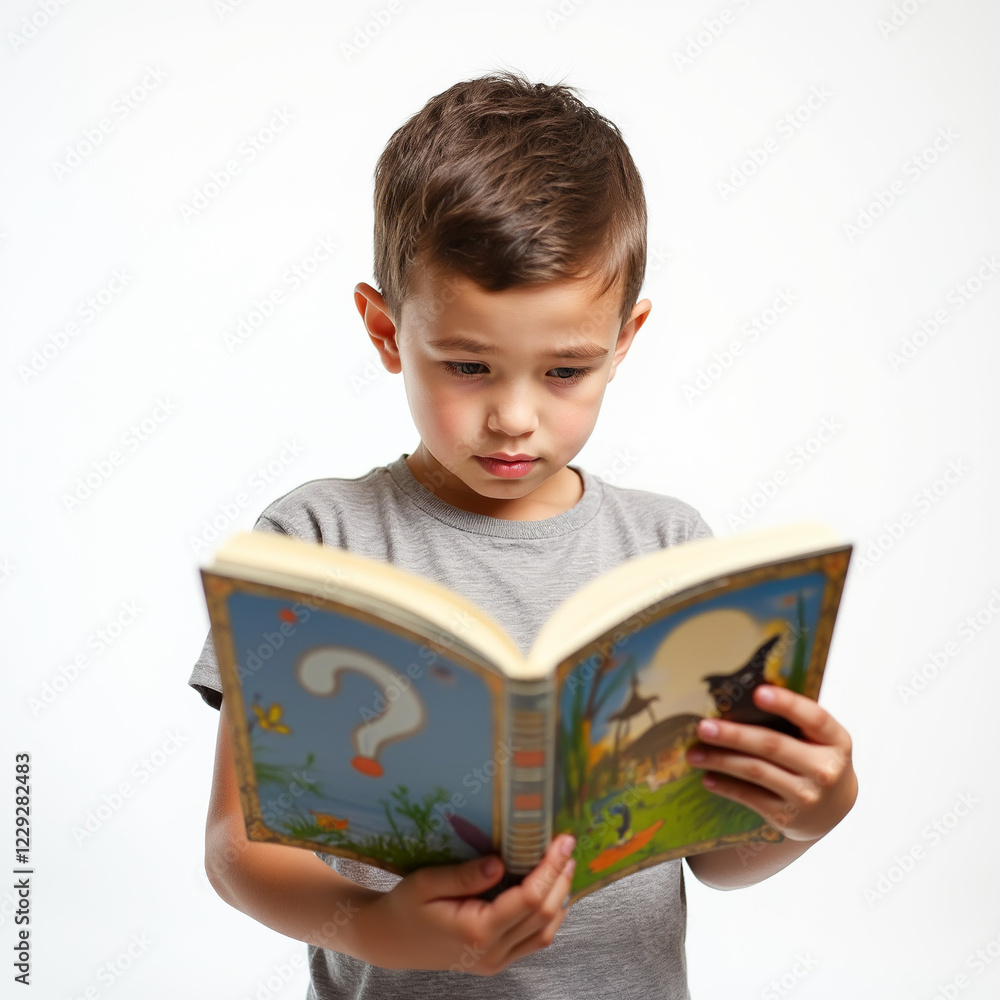 Un niño lindo de 6 años está leyendo un libro. Un niño que se centra en el libro. Estudiantes inteligentes de primaria. Un niño lindo de 6 años está leyendo un libro. Un niño que se centra en el libro. Estudiantes inteligentes de primaria.