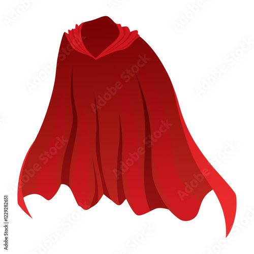 Superhero red cape in front view. Scarlet fabric silk cloak. Mantle costume or cover cartoon vector illustration