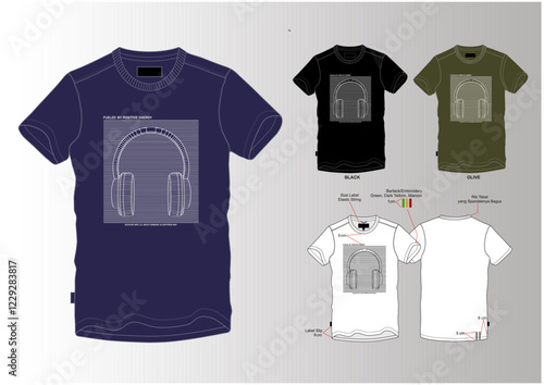 Headset Graphic Tees Template With Combo Colour