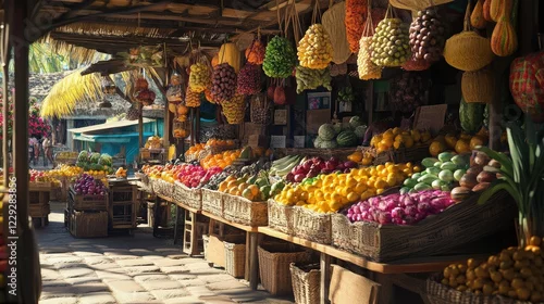 Fototapeta Vibrant Market Stall: A colorful and enticing display of fresh produce fills a bustling market stall, inviting shoppers with a feast for the senses.