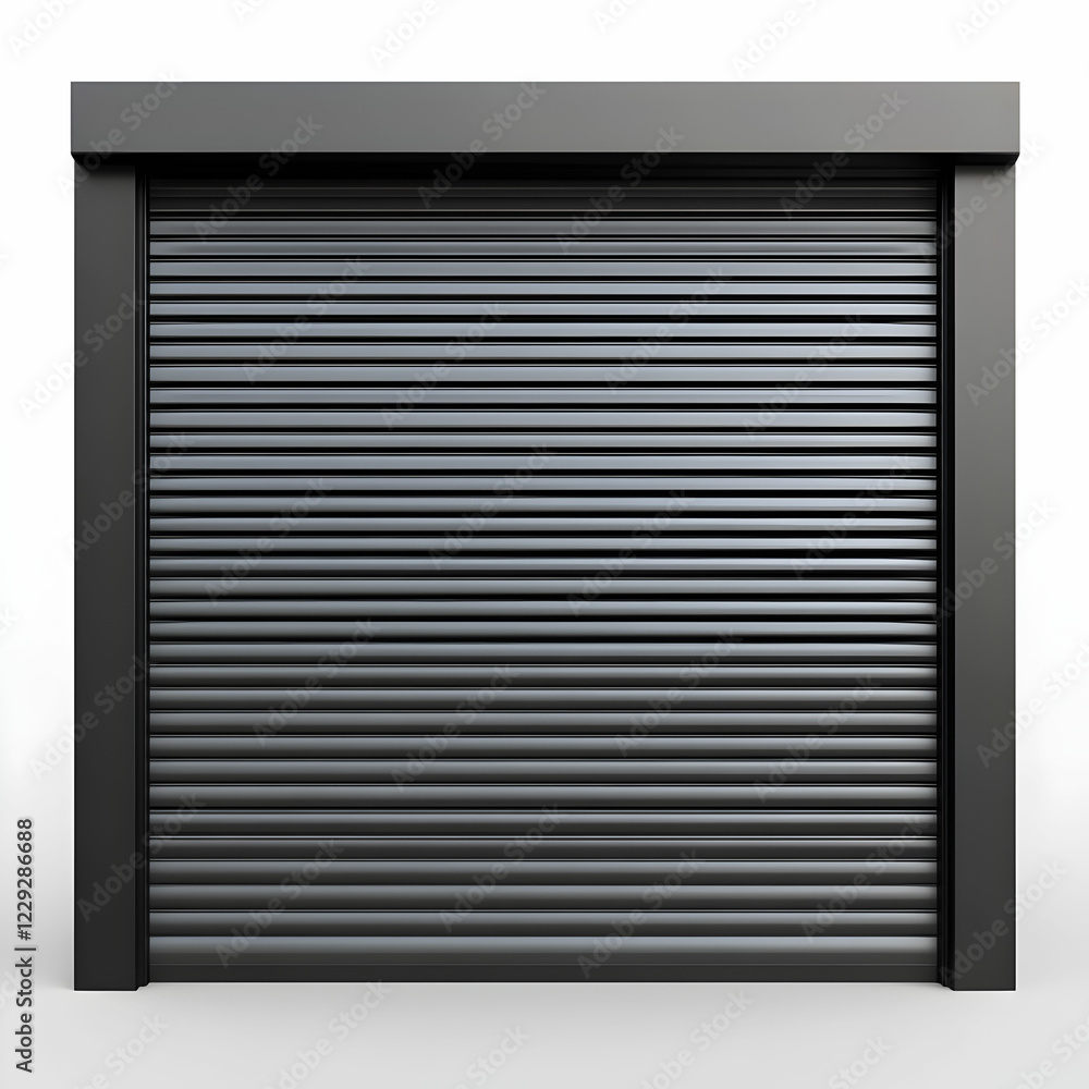 A sleek, modern roller garage door in a neutral gray color, with smooth, horizontal slats, isolated on a transparent background to highlight its clean lines A sleek, modern roller garage door in a neutral gray color, with smooth, horizontal slats, isolated on a transparent background to highlight its clean lines