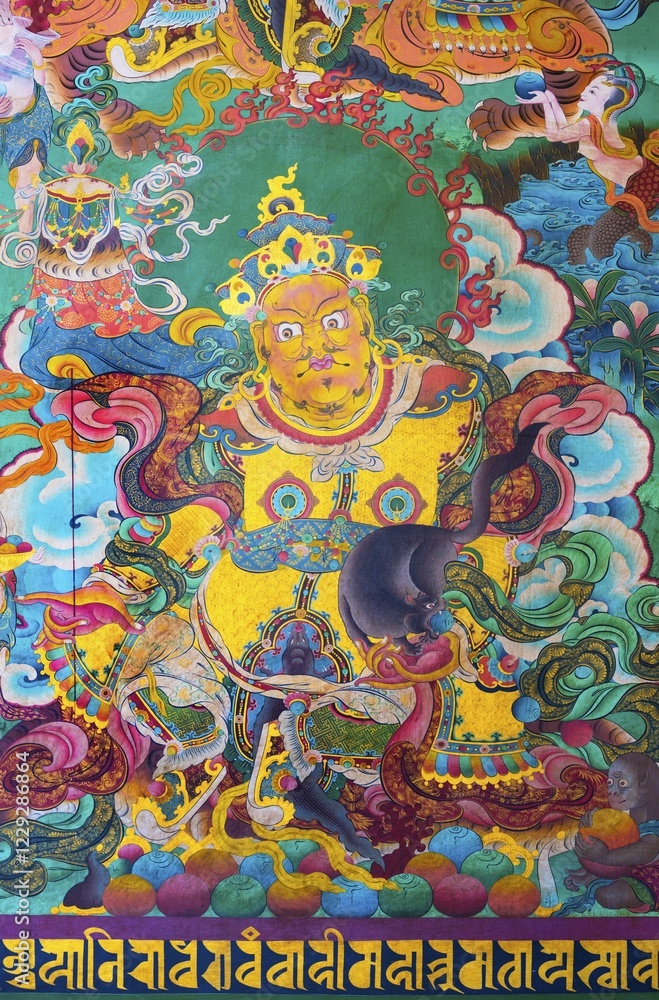 Fototapeta premium Mural paintings of Tibetan deities, Boudhanath Stupa, Largest Asian Stupa, Unesco World Heritage Site, Kathmandu, Nepal, Asia