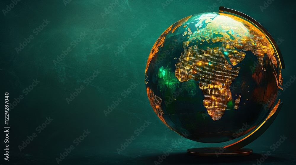Fototapeta premium Illuminated Globe with Digital Map and Night City Lights Effect