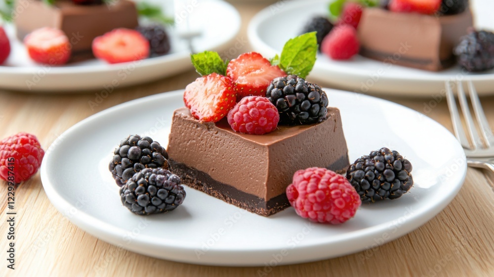 Smooth and Silky Chocolate Mousse with Fresh Berries and Mint Garnish