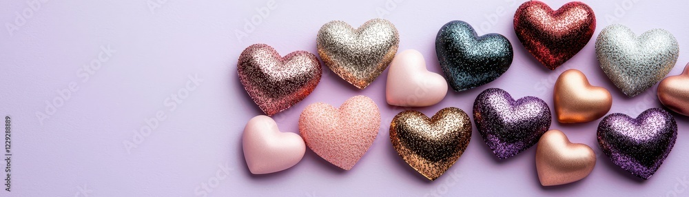 Fototapeta premium Modern Pastel Hearts in Metallic Tones for Creative Concepts and Digital Design Projects