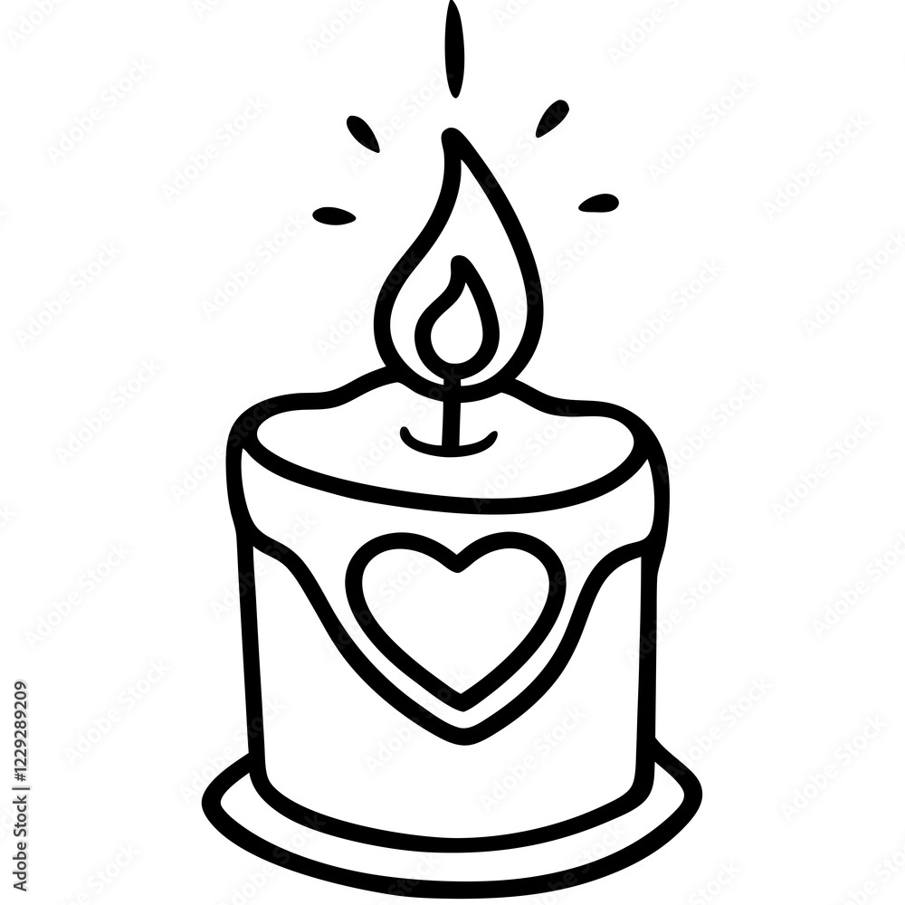 Simple Line Art Candle with Heart Motif Simple Line Art Candle with Heart Motif