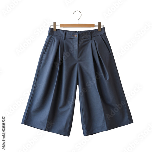 Navy pleated shorts on hanger isolated transparent background cutout photo