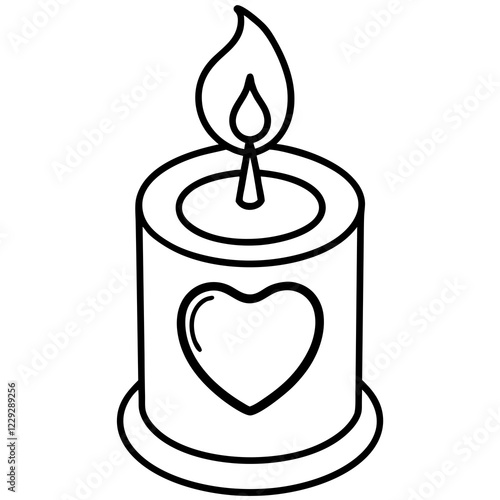 Simple Line Art Candle with Heart Motif