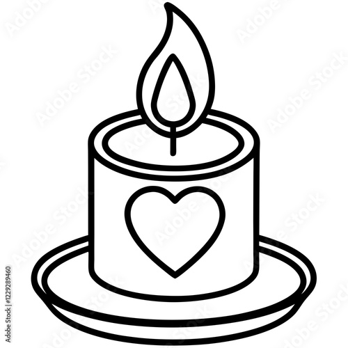 Simple Line Art Candle with Heart Motif