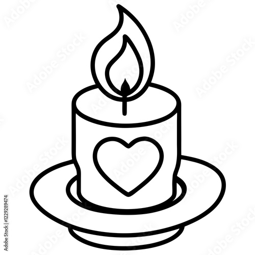 Simple Line Art Candle with Heart Motif