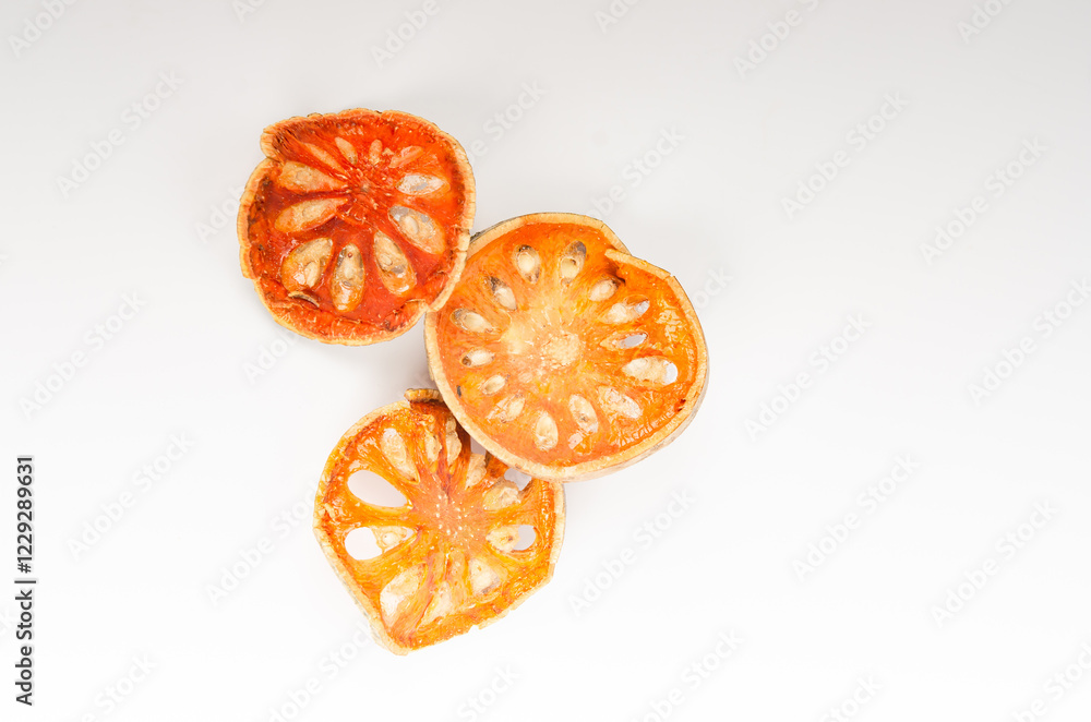dried quince slices an isolated on white background dried quince slices an isolated on white background