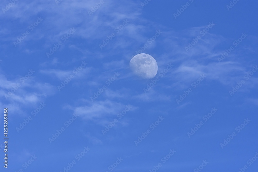 Waxing Moon, blue sky, Bavaria, Germany, Europe Waxing Moon, blue sky, Bavaria, Germany, Europe