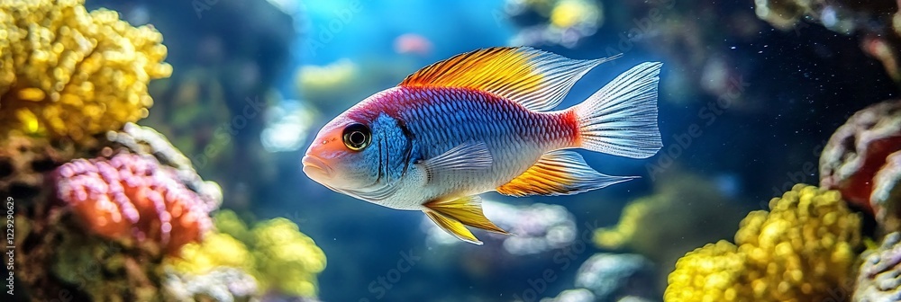 Fototapeta premium Vibrant Underwater World: Tropical Fishes on Coral Reef