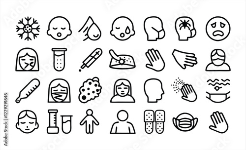 set of outline icons related to common illnesse