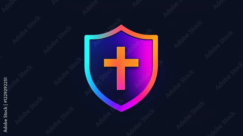 Colorful shield design featuring a cross symbol representing faith and protection. Generative AI Colorful shield design featuring a cross symbol representing faith and protection. Generative AI