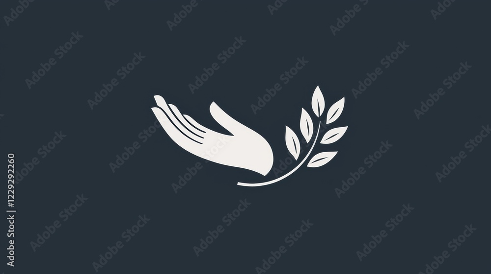 Symbolic representation of peace with an outstretched hand and an olive branch on a dark background. Generative AI Symbolic representation of peace with an outstretched hand and an olive branch on a dark background. Generative AI