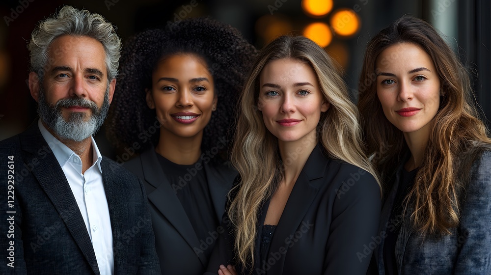 Formal team portrait of professionals wearing modern office wear, posed with ample copy space, 8K high resolution Formal team portrait of professionals wearing modern office wear, posed with ample copy space, 8K high resolution