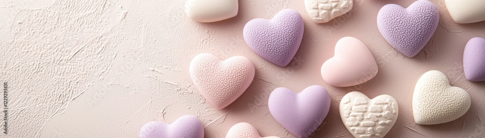 Obraz premium Soft Dreamy Composition of Pastel Hearts on a Textured Surface for Romantic and Gentle Aesthetic
