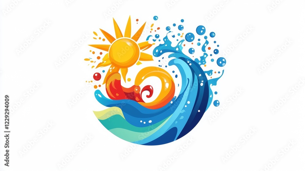 Bright sun and vibrant waves symbolize the energy of summer at the beach during a sunny day. Generative AI Bright sun and vibrant waves symbolize the energy of summer at the beach during a sunny day. Generative AI