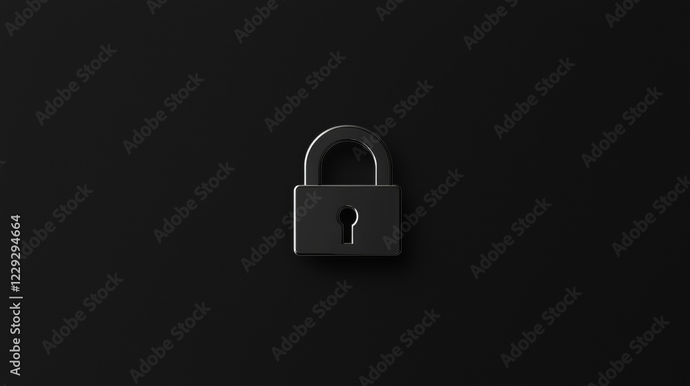 Naklejka premium Black padlock on a dark background representing security and protection of sensitive information and privacy concerns. Generative AI