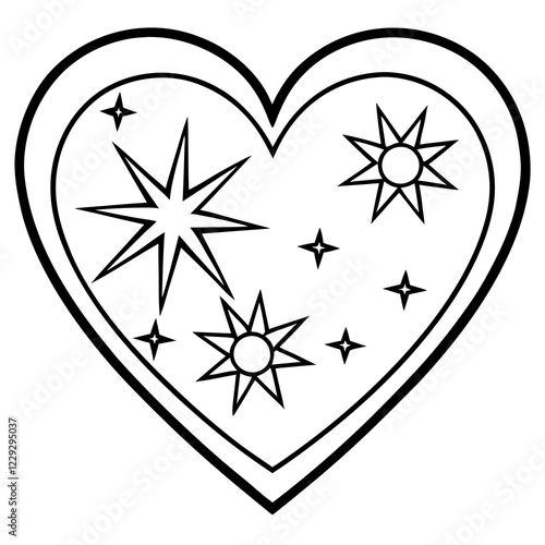 Starry Dreams Heart-Shaped Line Art Vector