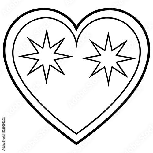 Starry Dreams Heart-Shaped Line Art Vector