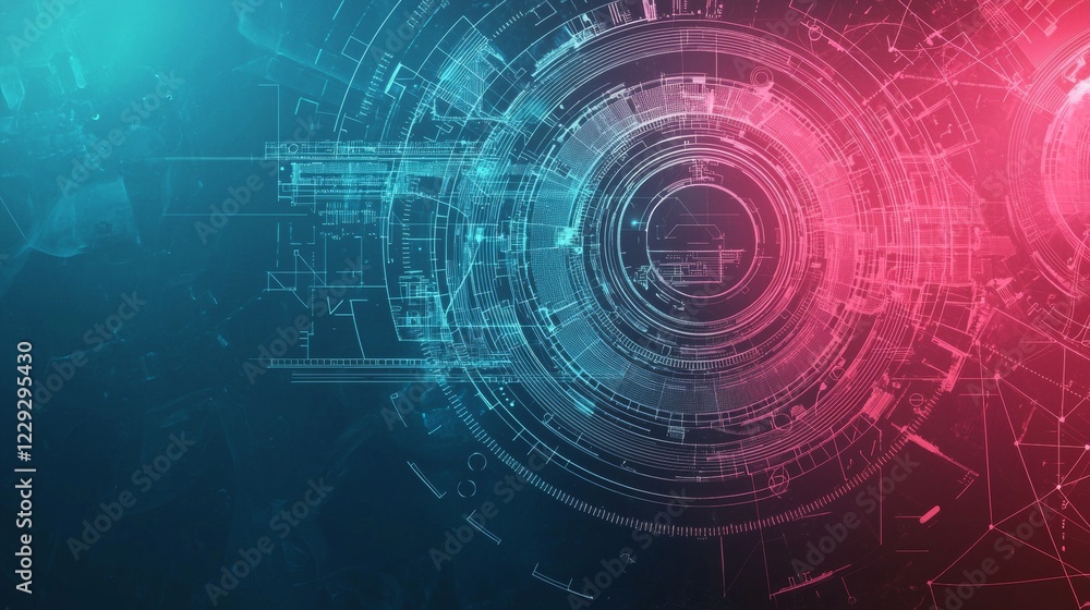 Obraz premium Abstract digital design with vibrant colors and geometric patterns in a futuristic tech environment. Generative AI