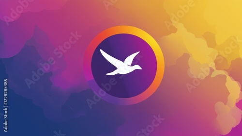 Colorful abstract design featuring a stylized bird logo with vibrant hues and a circular border creating a dynamic visual effect. Generative AI photo