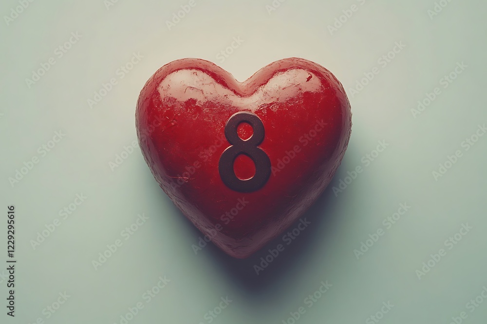 Elegant Red Heart with Number 8 Women's Day Design Elegant Red Heart with Number 8 Women's Day Design