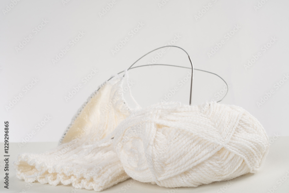 Fototapeta premium tools and materials for needlework-yarn, knitting needles, home hobbies