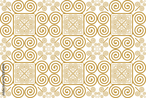 Vector illustration of Hmong ethnic pattern. Heart and spiral pattern combined. Gold pattern. Use for printing fabric, clothing, wallpaper, background.