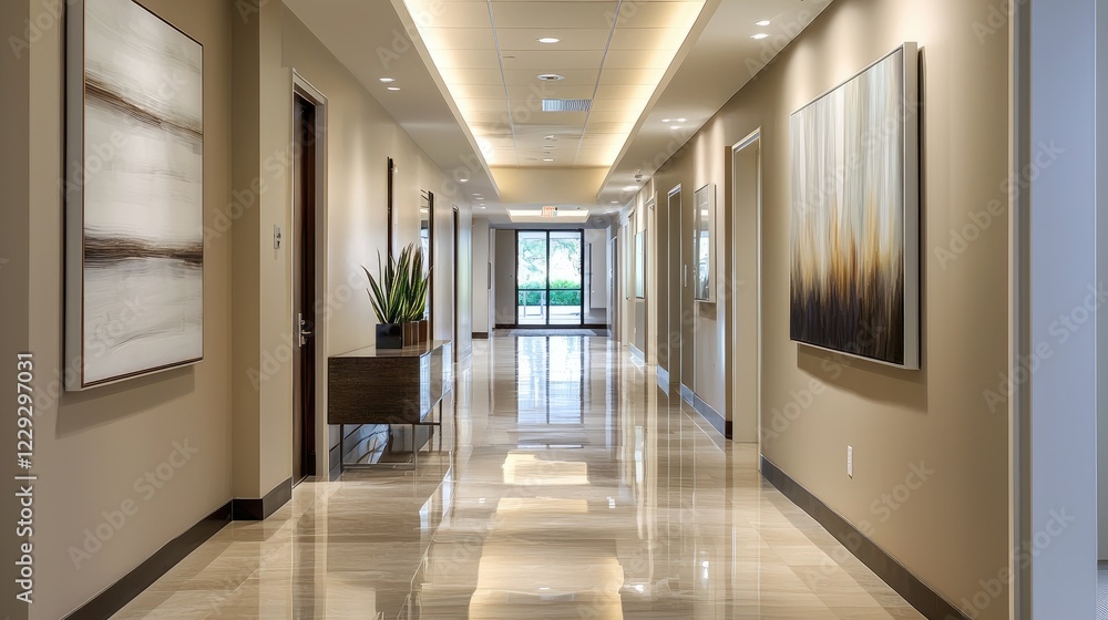 Modern Office Hallway Interior Design with Abstract Art Modern Office Hallway Interior Design with Abstract Art