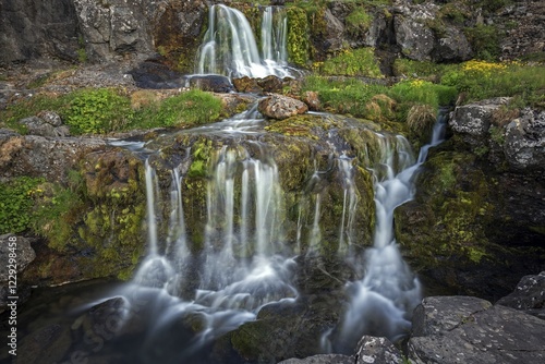 River Dynjandisá at the waterfall Dynjandifoss, long exposure, Westfjords, Iceland, Europe photo