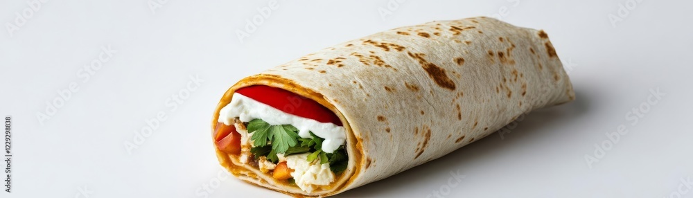 A burrito featuring Mexican flag colors in its fillings, patriotic concept, isolated on white background A burrito featuring Mexican flag colors in its fillings, patriotic concept, isolated on white background
