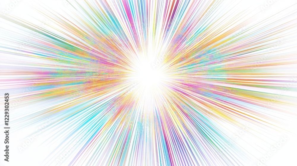 Dynamic radial light burst composition, holographic rainbow edge effects, brilliant central glow source, ethereal metallic streaks, prismatic color dispersion, futuristic speed lines effect, premium Dynamic radial light burst composition, holographic rainbow edge effects, brilliant central glow source, ethereal metallic streaks, prismatic color dispersion, futuristic speed lines effect, premium