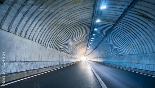Highway road tunnel with car light