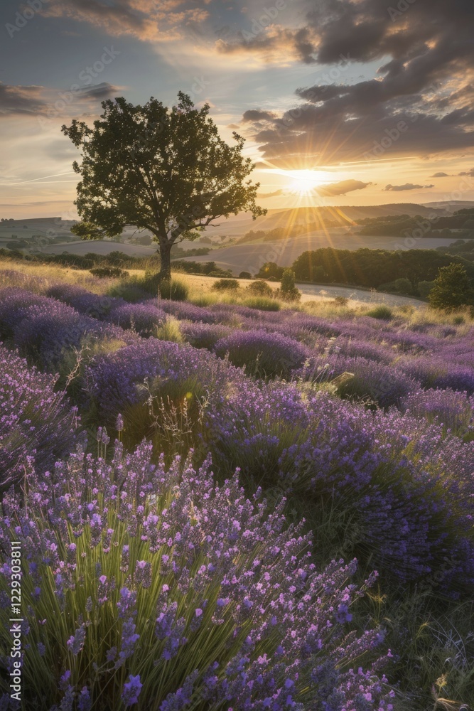 Lavender field (Lavendula) in full bloom on a summer evening, at sunset AI generated, AI generated, AI generated Lavender field (Lavendula) in full bloom on a summer evening, at sunset AI generated, AI generated, AI generated