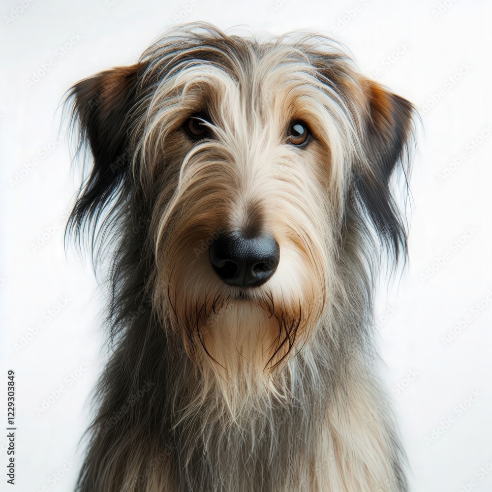 A lovely shaggy dog gazes directly at the viewer with soulful eyes, its fluffy coat displaying a mix of colors and textures. The neutral background accentuates its beauty and character A lovely shaggy dog gazes directly at the viewer with soulful eyes, its fluffy coat displaying a mix of colors and textures. The neutral background accentuates its beauty and character