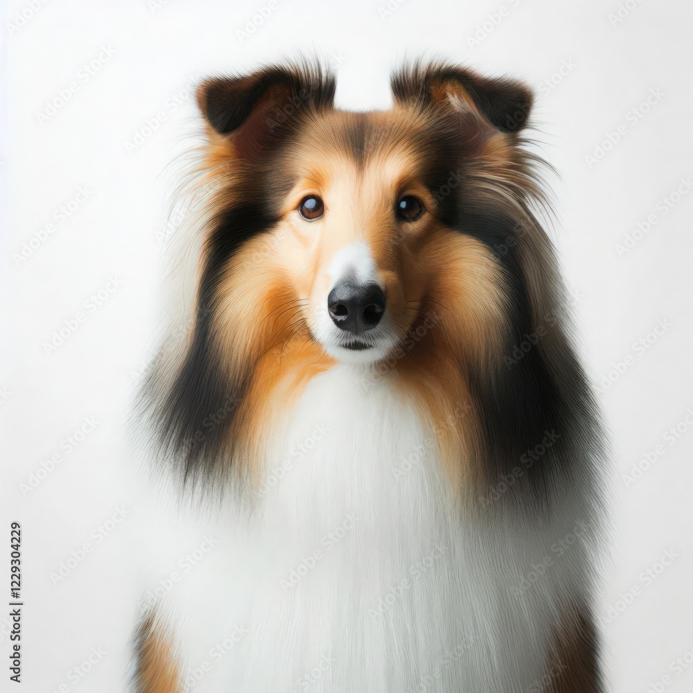 Fototapeta premium A collie exudes grace and charm, its long fur perfectly framing a gentle face with soulful eyes. The serene expression radiates warmth and friendliness, capturing the essence of this beloved breed