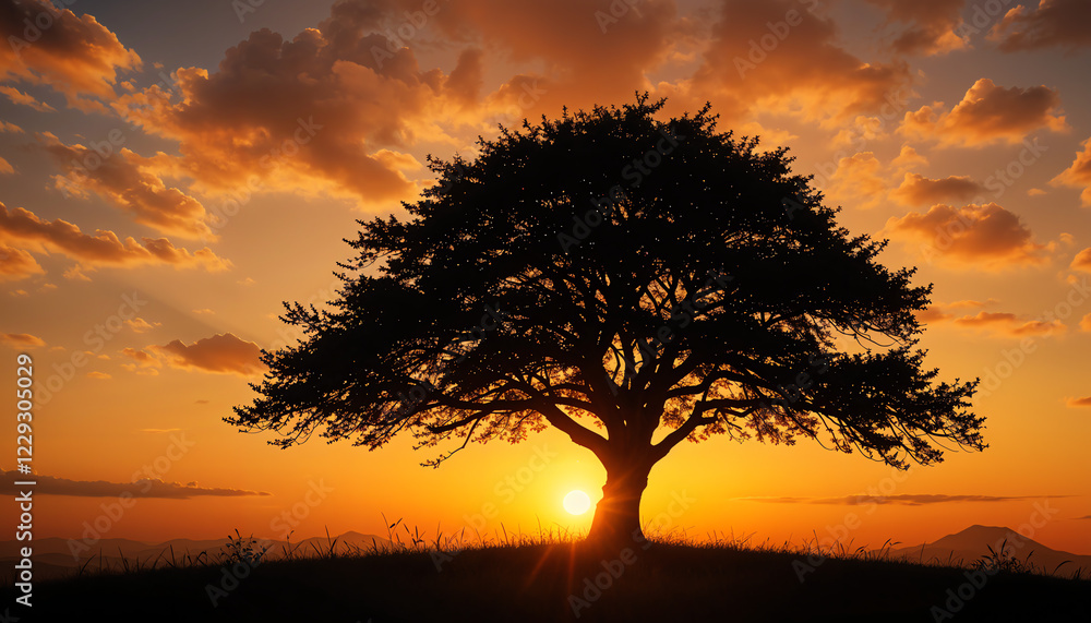 Silhouette of a lone tree against a golden sunset Silhouette of a lone tree against a golden sunset